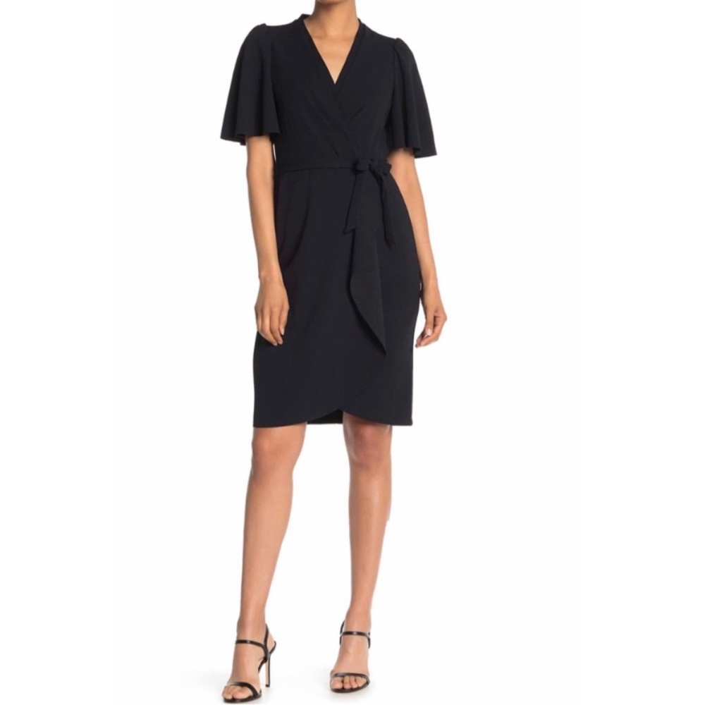 Donna Morgan Marine Navy Faux Wrap Flutter Sleeves Dress Size 2